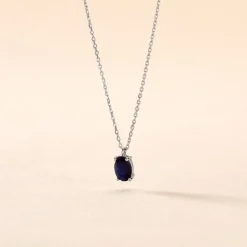 Collier Ovale Or Blanc Saphir