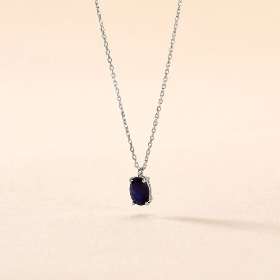 Collier Ovale Or Blanc Saphir