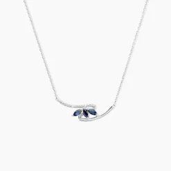 Collier Petale Or Blanc Saphir Et Diamant