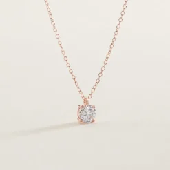 Collier Solitaire Argent Rose Lylwenn Oxyde De Zirconium