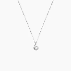 Collier Vrille Accompagnee Or Blanc Diamant