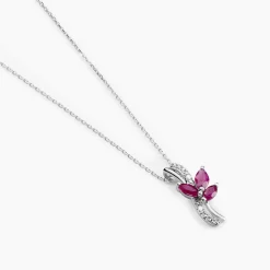 Collier Angie Or Blanc Diamant Et Rubis
