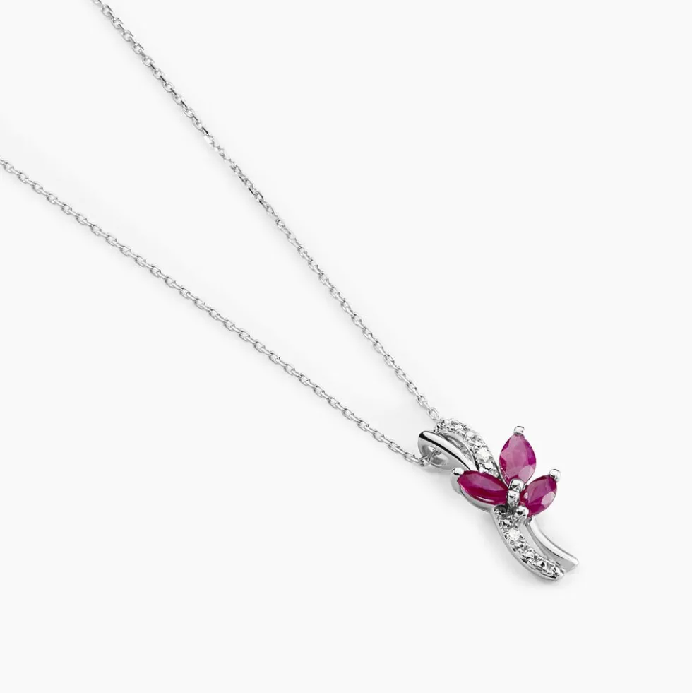 Collier Angie Or Blanc Diamant Et Rubis
