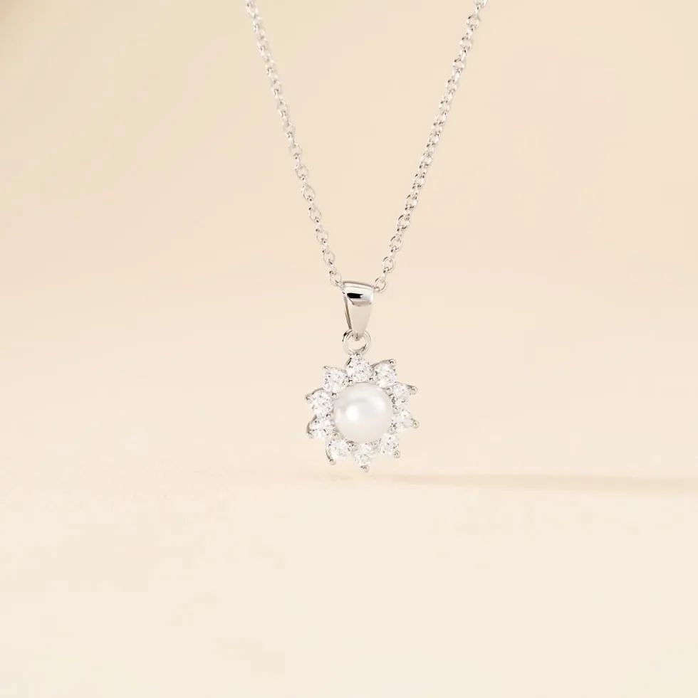 Collier Argent Blanc Cheri Perle De Culture Oxydes De Zirconium