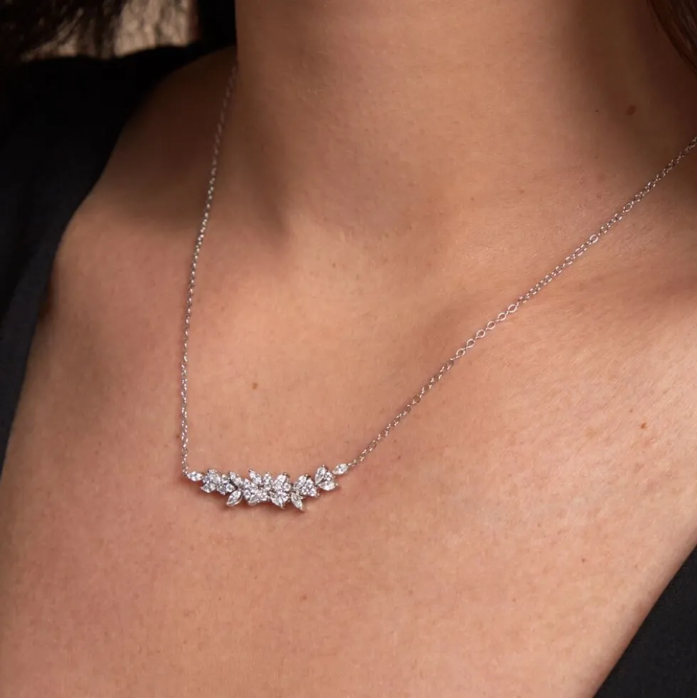 Collier Argent Blanc Precieux Flocon Oxyde De Zirconium