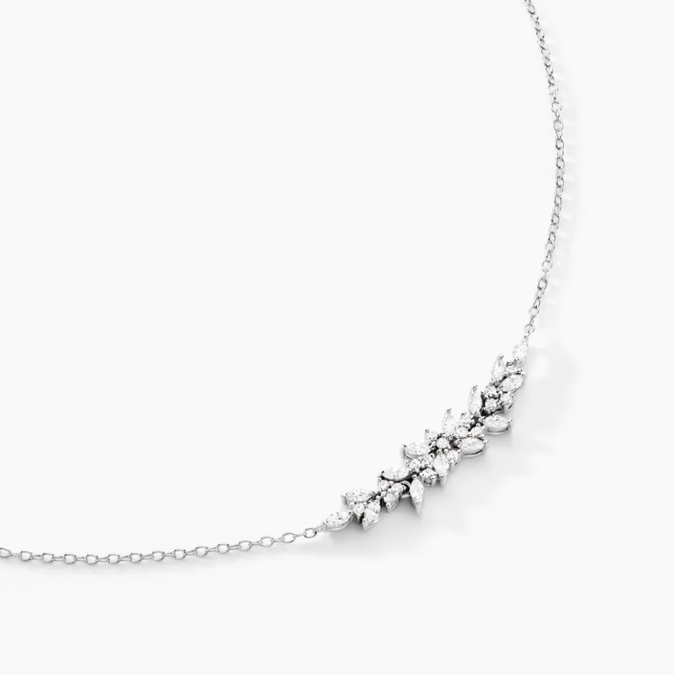 Collier Argent Blanc Precieux Flocon Oxyde De Zirconium