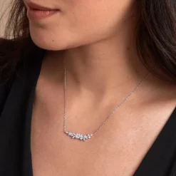 Collier Argent Blanc Precieux Flocon Oxyde De Zirconium