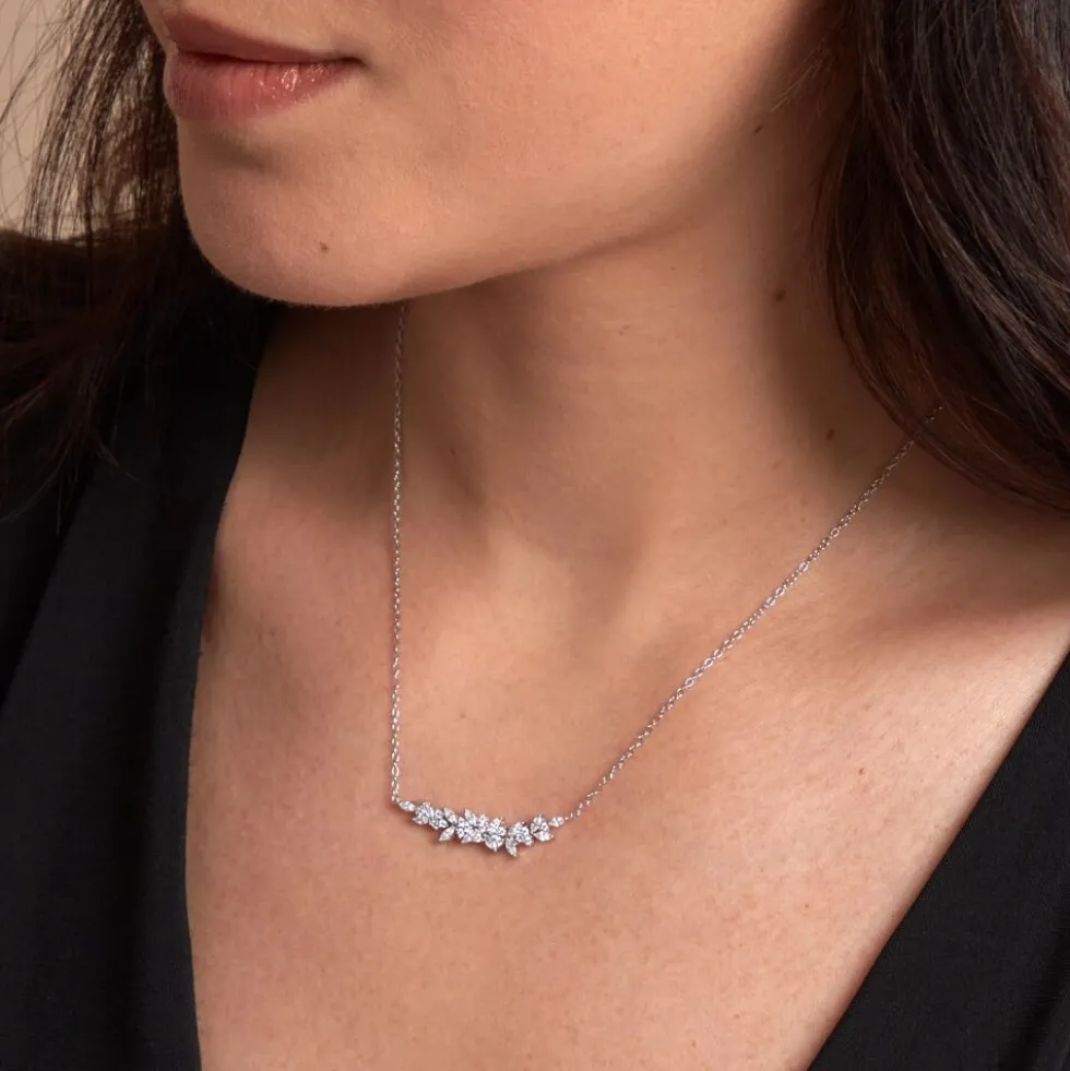 Collier Argent Blanc Precieux Flocon Oxyde De Zirconium