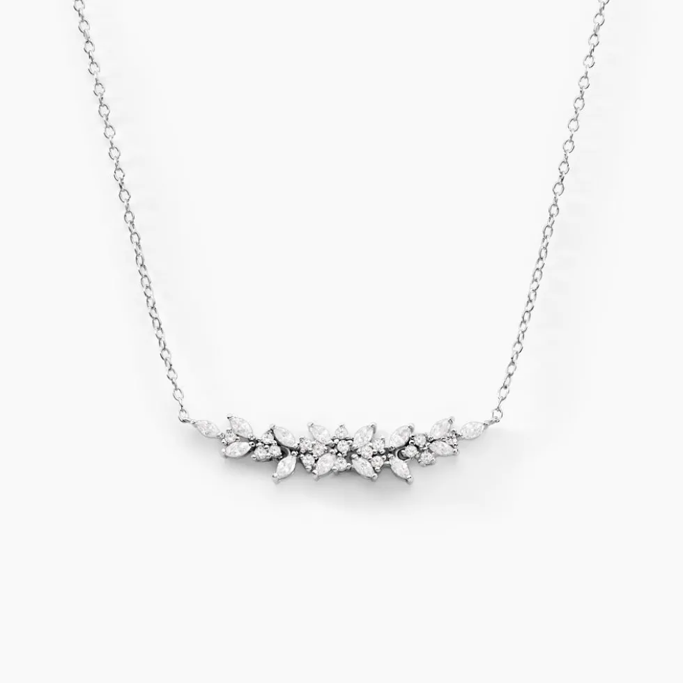 Collier Argent Blanc Precieux Flocon Oxyde De Zirconium