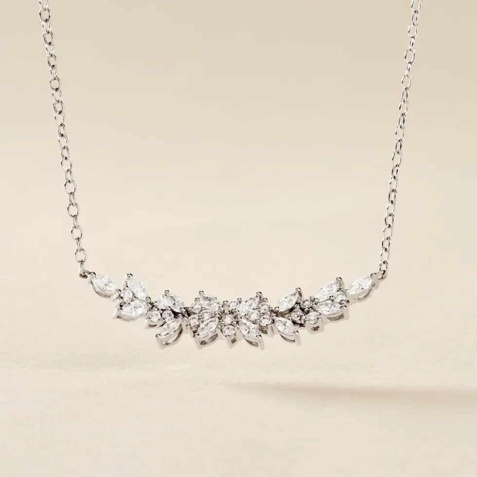 Collier Argent Blanc Precieux Flocon Oxyde De Zirconium