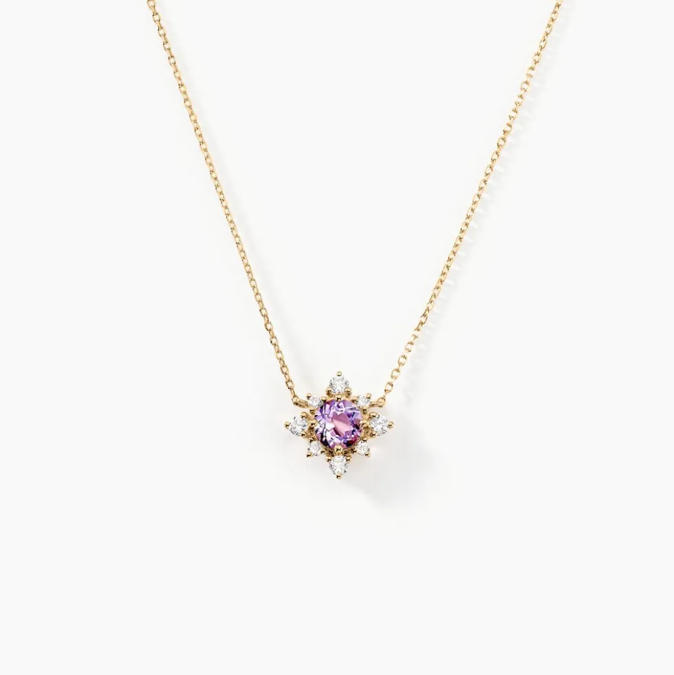 Collier Astrithr Or Jaune Améthyste Oxyde De Zirconium