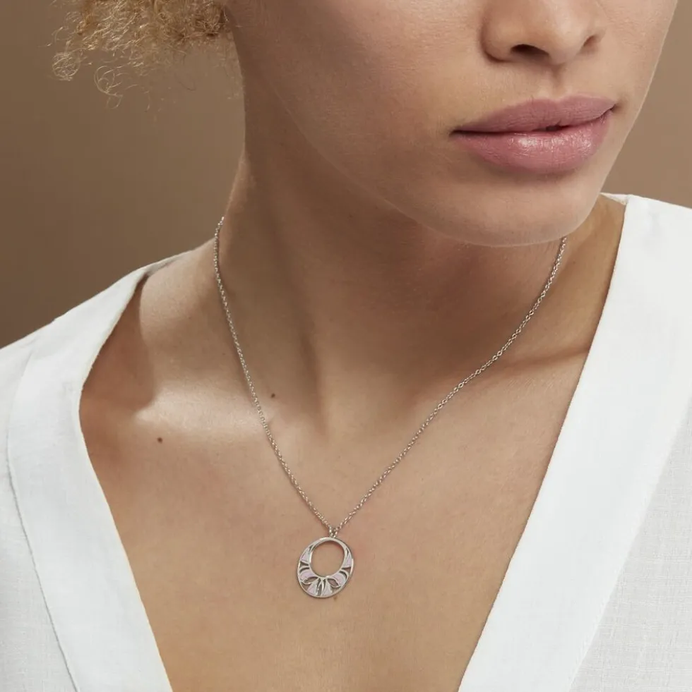 Collier Azalea Argent Blanc Email Rose