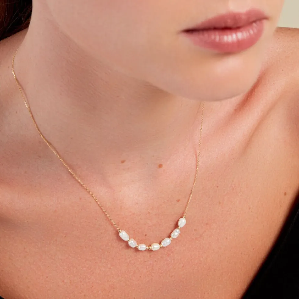 Collier Bron Or Jaune Perle De Culture