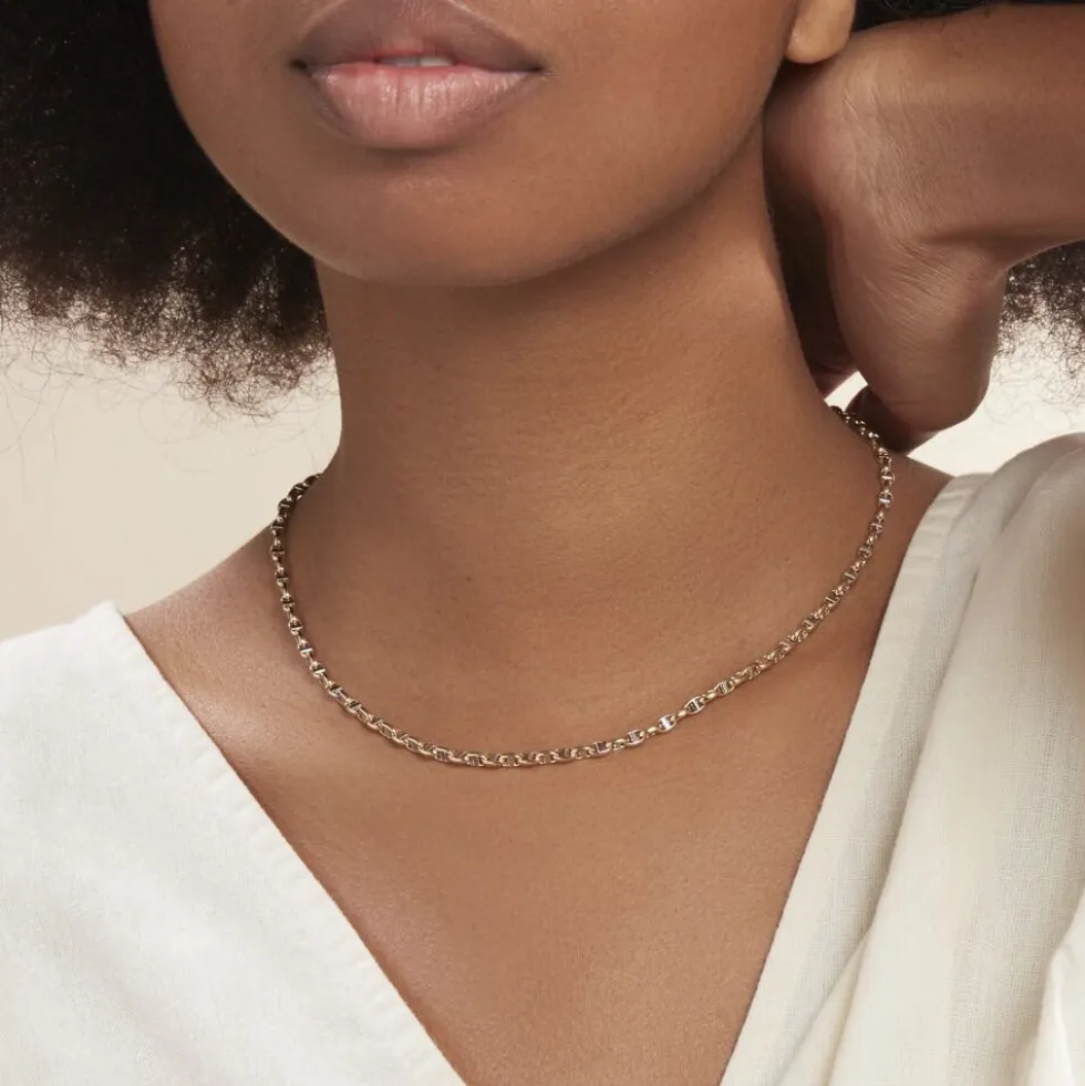 Collier Carlo Or Bicolore Maille Marine Ronde