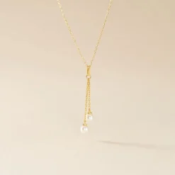 Collier Carrine 2 Fils Or Jaune Perle De Culture