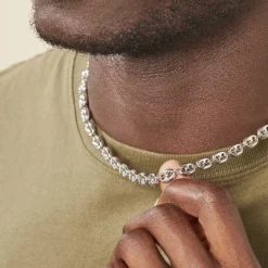 Collier Carrus Maille Grain De Cafe Argent Blanc