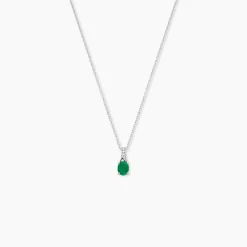 Collier Charmante Or Blanc Emeraude Et Diamant