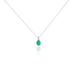 Collier Charmante Or Blanc Emeraude Et Diamant