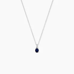 Collier Charmante Or Blanc Saphir Et Diamant