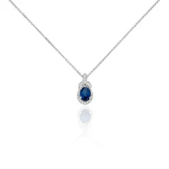 Collier Cloee Or Blanc Saphir Et Diamant