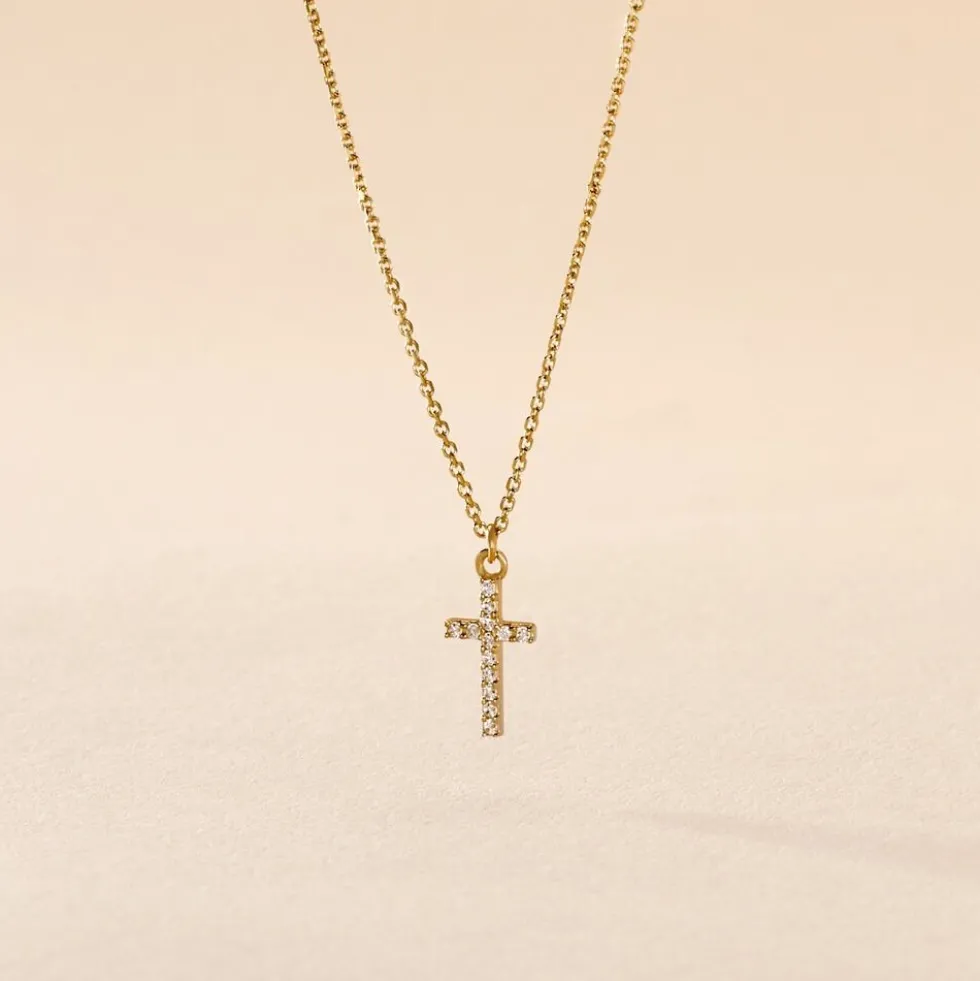 Collier Cobeia Croix Maille Forçat Or Jaune Oxyde De Zirconium