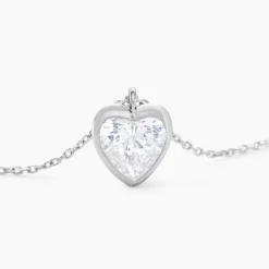 Collier Coeur Serti Clos Or Blanc Oxyde De Zirconium