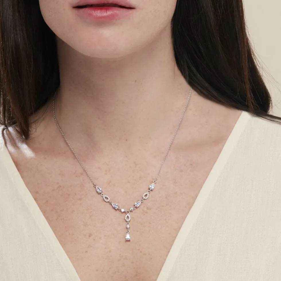 Collier Cravate Argent Blanc Benedito Oxydes De Zirconium