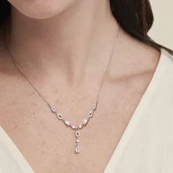 Collier Cravate Argent Blanc Benedito Oxydes De Zirconium