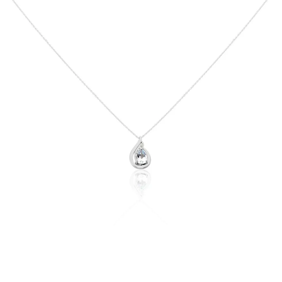 Collier Daen Or Blanc Topaze Oxyde