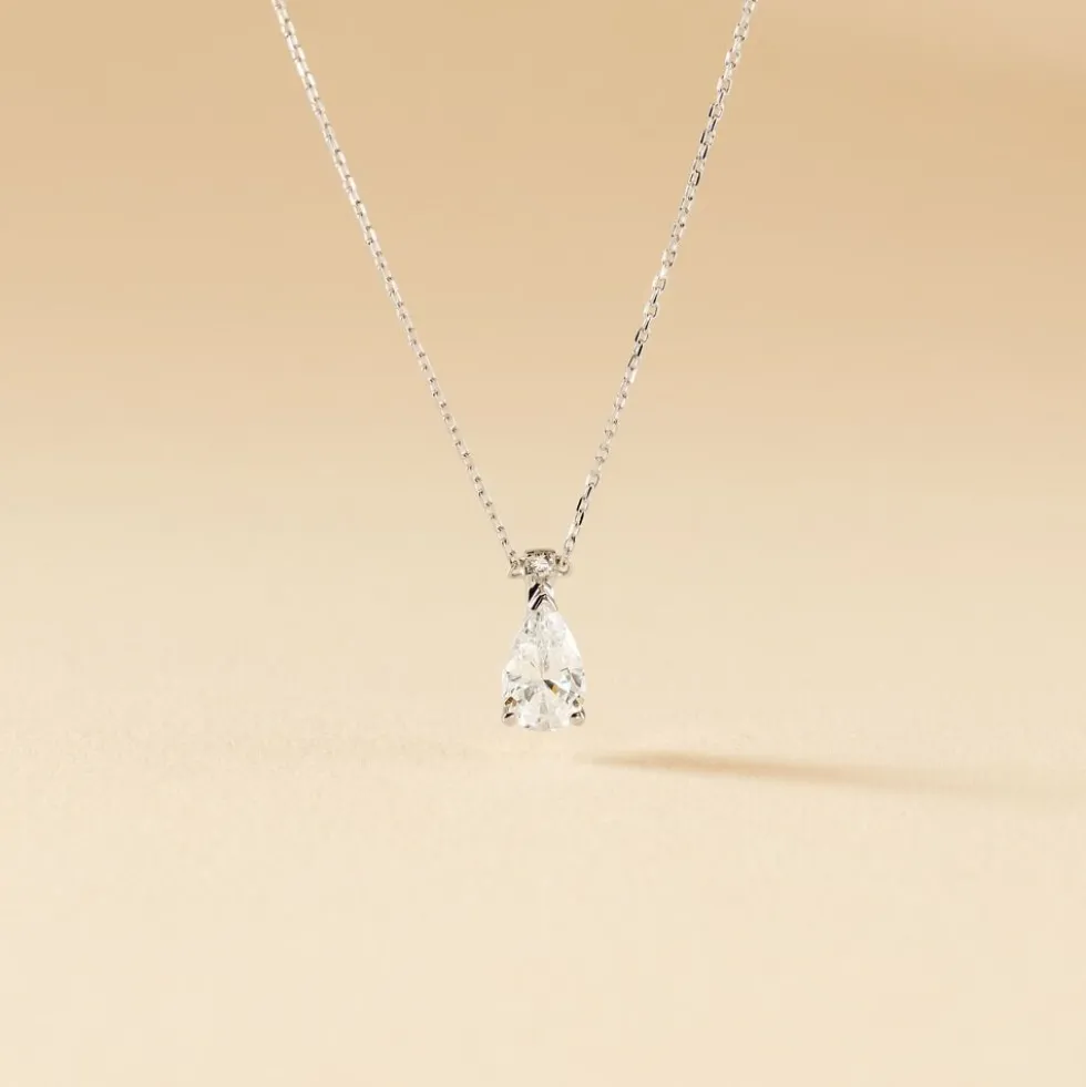 Collier Enis Or Blanc Oxyde De Zirconium Et Olivine