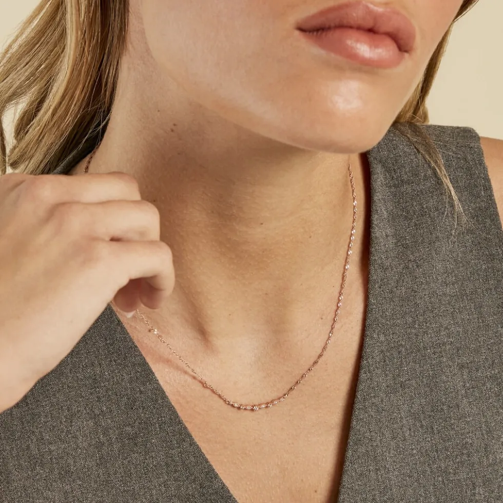 Collier Eugenie Argent Rose Oxyde De Zirconium