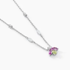 Collier Evasion Argent Blanc Pierre De Synthese Oxyde De Zirconium