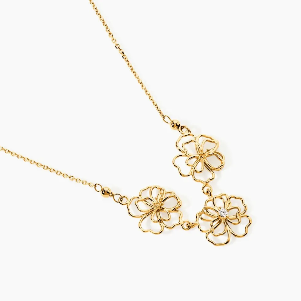 Collier Floraison Dorée Or Jaune Oxyde De Zirconium