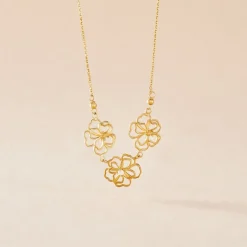 Collier Floraison Dorée Or Jaune Oxyde De Zirconium