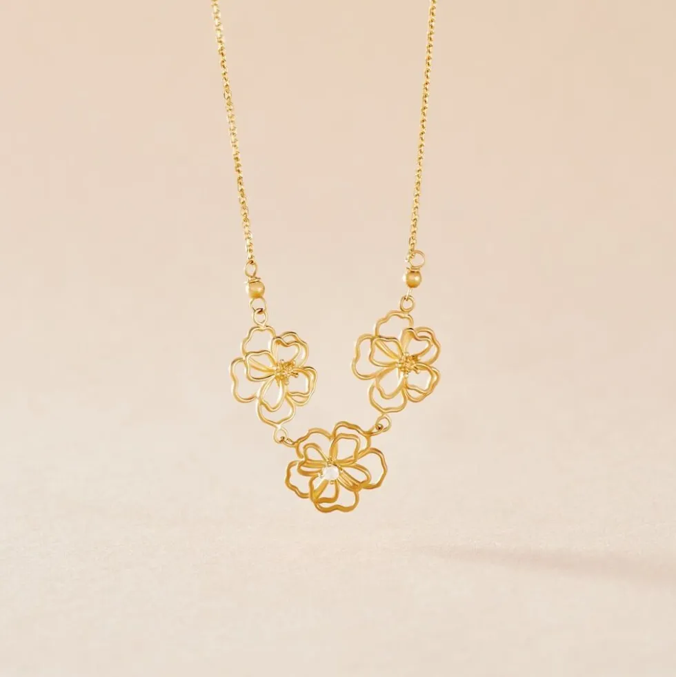 Collier Floraison Dorée Or Jaune Oxyde De Zirconium
