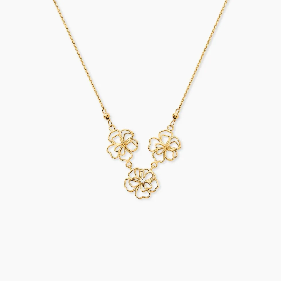 Collier Floraison Dorée Or Jaune Oxyde De Zirconium