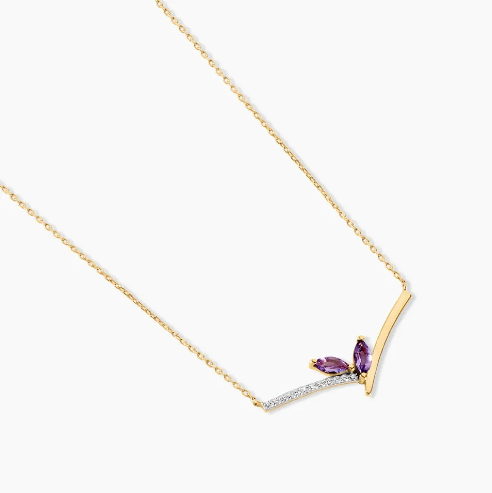 Collier Florelys Or Jaune Améthyste Oxyde De Zirconium