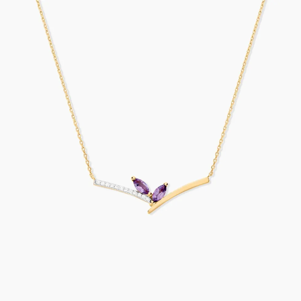 Collier Florelys Or Jaune Améthyste Oxyde De Zirconium