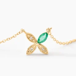 Collier Flower Power Or Jaune Emeraude Diamant