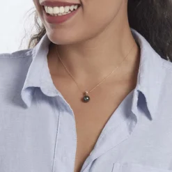 Collier Giuseppe Or Jaune Perle De Tahiti Oxyde Zirconium