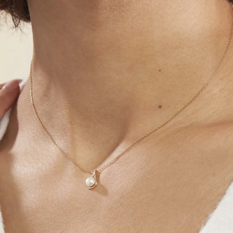 Collier Helin Or Jaune Perle De Culture Et Oxyde De Zirconium
