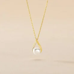 Collier Helin Or Jaune Perle De Culture Et Oxyde De Zirconium