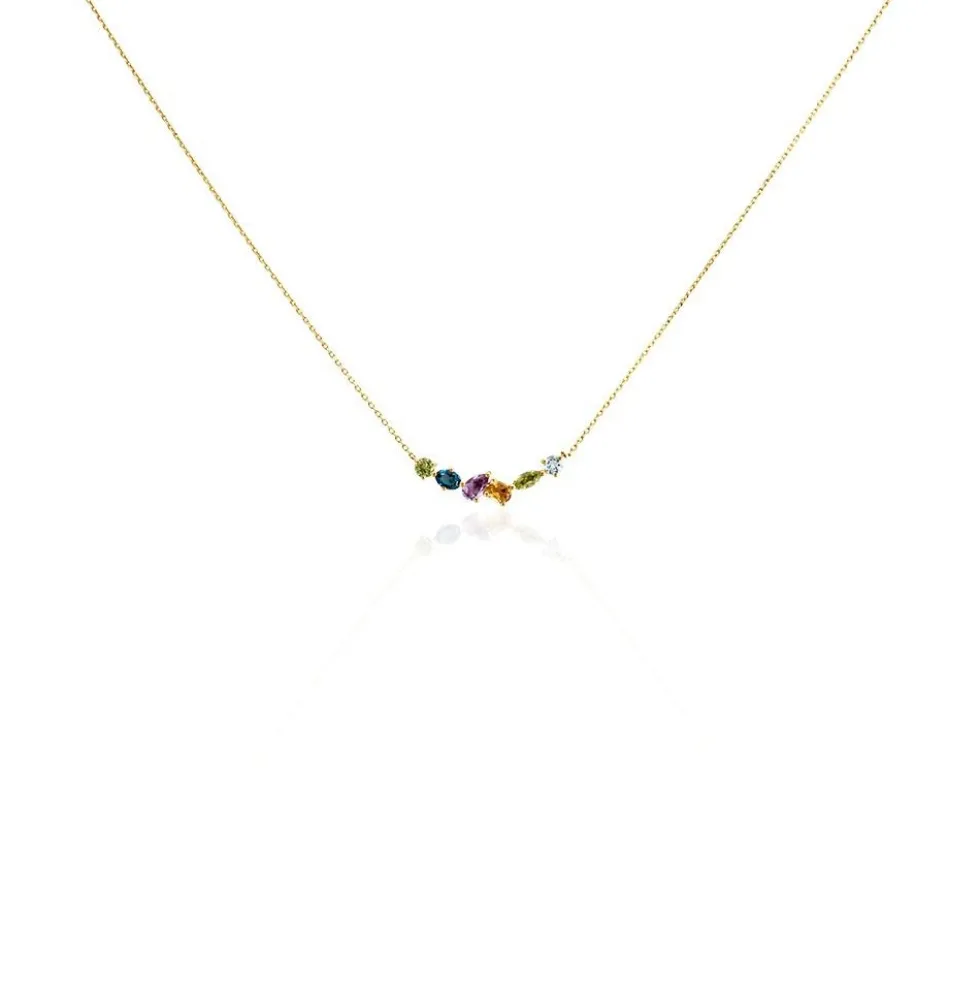 Collier Hortense Or Jaune Topaze Péridot Améthyste