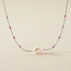 Collier Kerri Argent Blanc Perle De Culture Améthyste