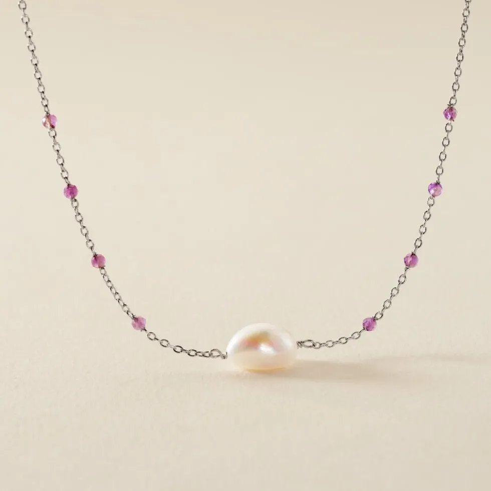 Collier Kerri Argent Blanc Perle De Culture Améthyste