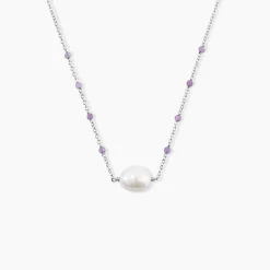 Collier Kerri Argent Blanc Perle De Culture Améthyste