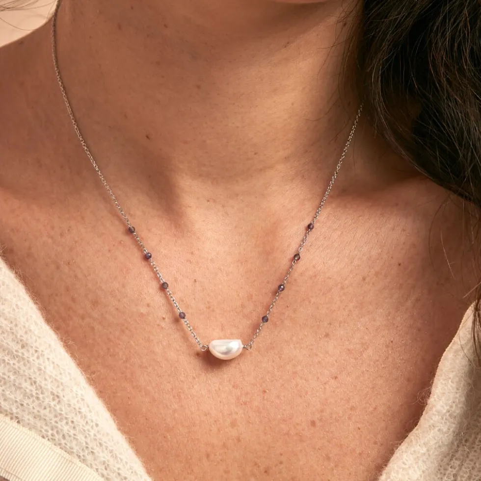 Collier Kerri Argent Blanc Perle De Culture Améthyste