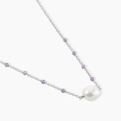 Collier Kerri Argent Blanc Perle De Culture Améthyste