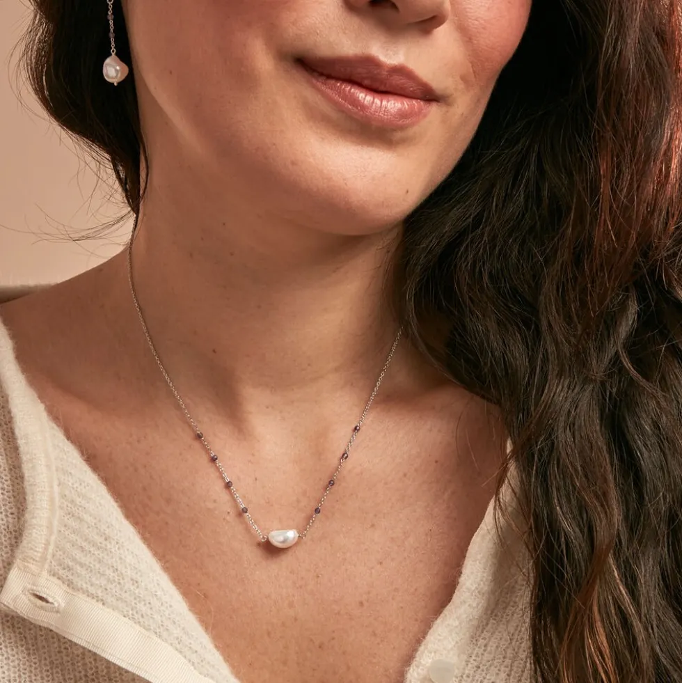 Collier Kerri Argent Blanc Perle De Culture Améthyste
