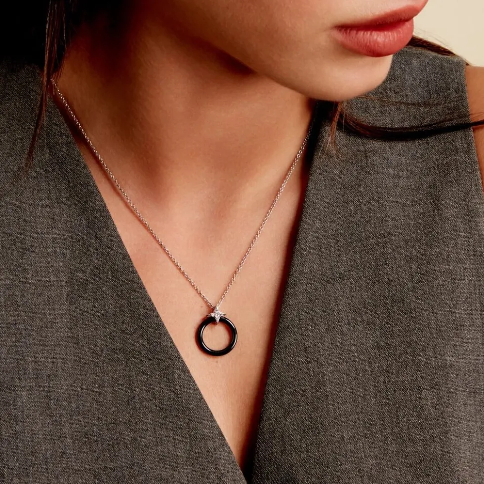 Collier Merelle Argent Blanc Céramique Oxyde De Zirconium